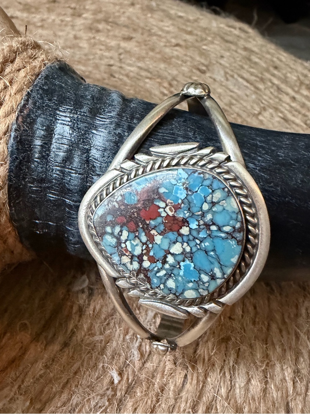 Donavan Skeet Sterling Silver Golden Hills Turquoise Matrix Cuff Bracelet - Picture 3 of 13